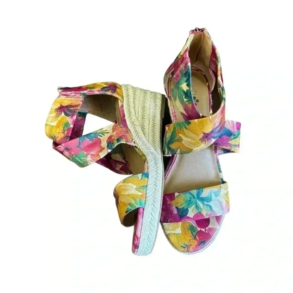 Patricia Nash leather floral “Rubia” espadrille wedge sandals in Spring Multi